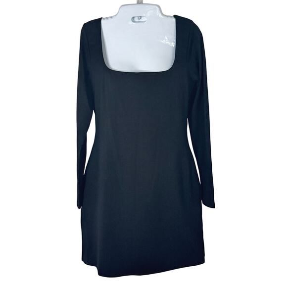 New SKIN WORLDWIDE Bodycon Square Neck Mini Long Sleeve Black Women's Sz 2 - Picture 2 of 13